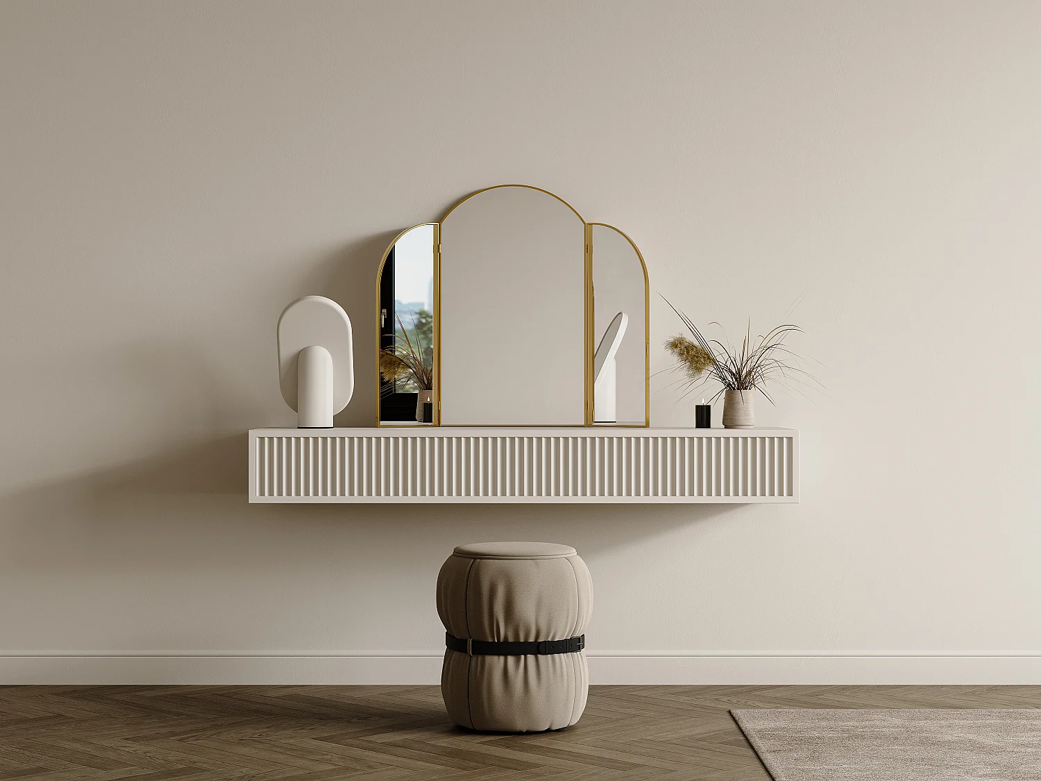 Miroir de barbier en métal doré - L. 85 x H. 70.5 cm - Doré - QIANA