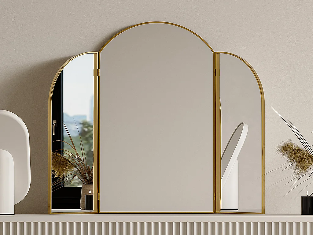 Espejo de barbero de metal dorado - An. 85 x Alt. 70.5 cm - Dorado - QIANA