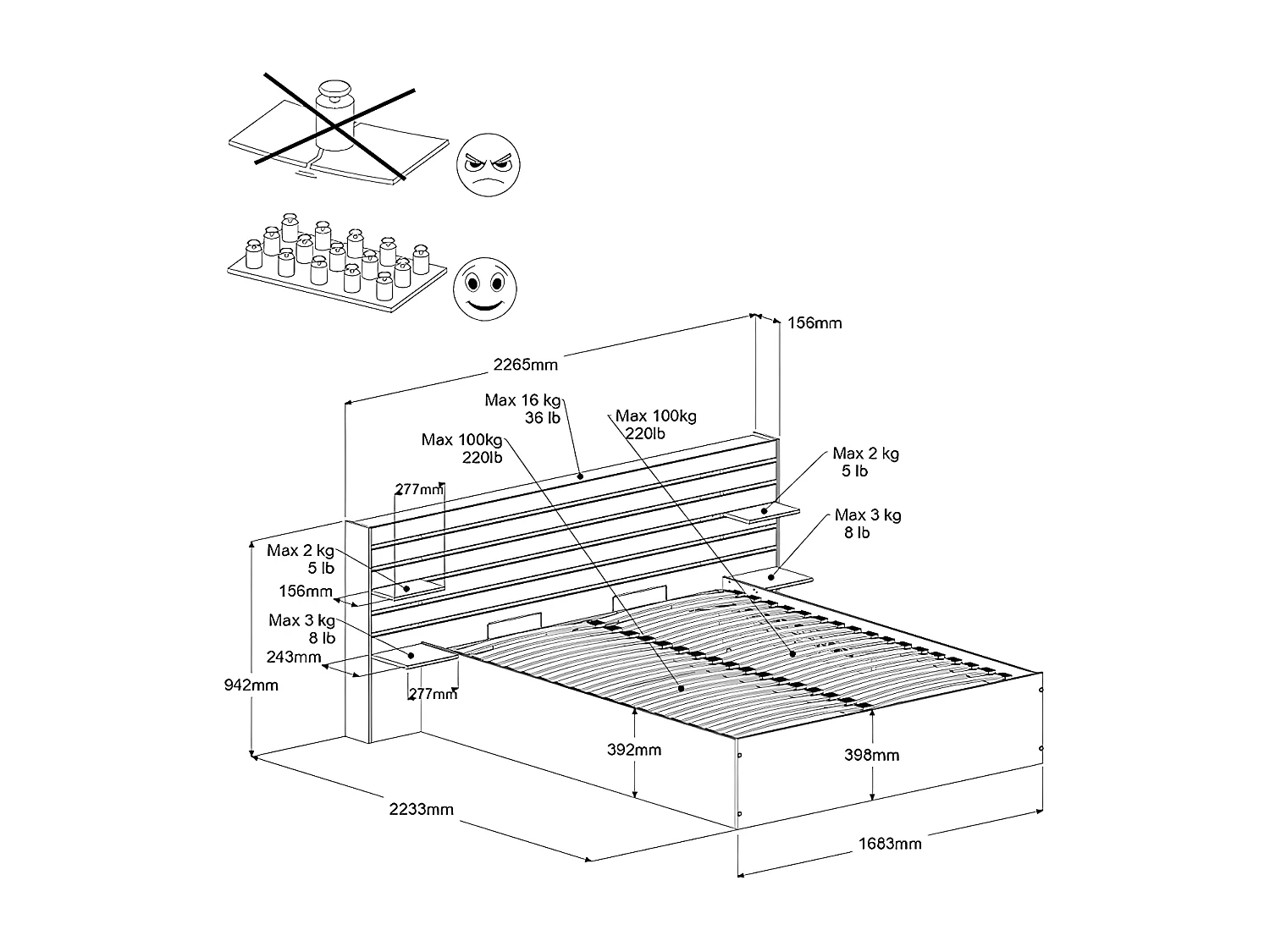 Lit coffre 160 x 200 cm avec rangements - Coloris : Naturel - TENALIA III