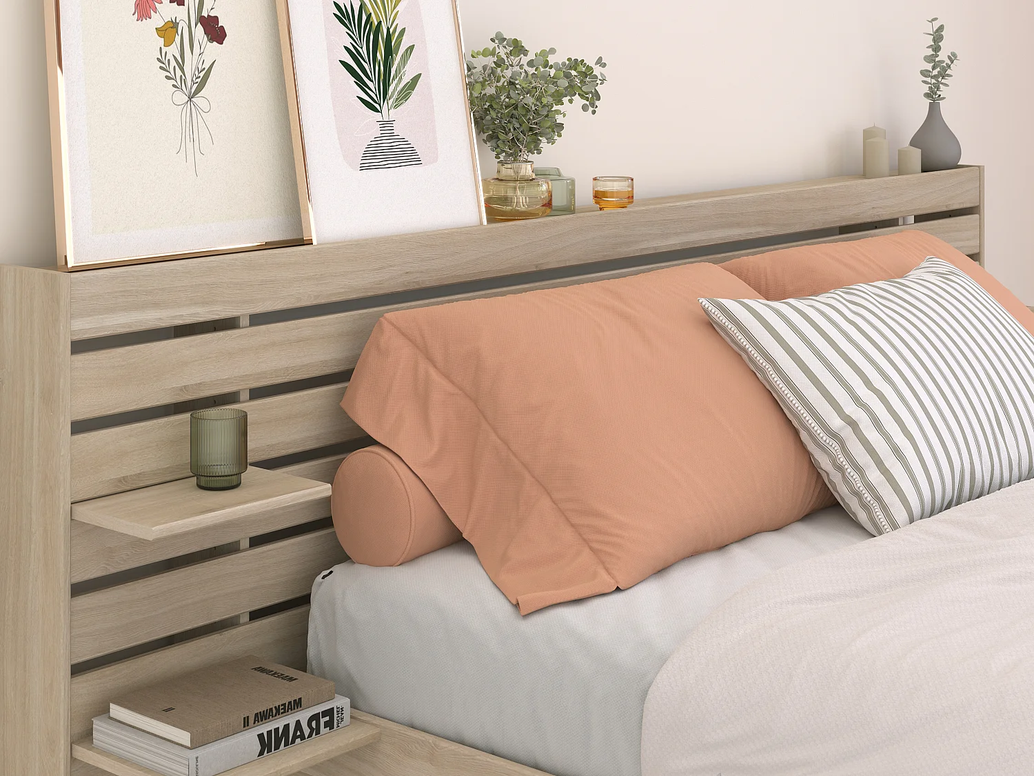 Lit coffre 160 x 200 cm avec rangements - Coloris : Naturel - TENALIA III