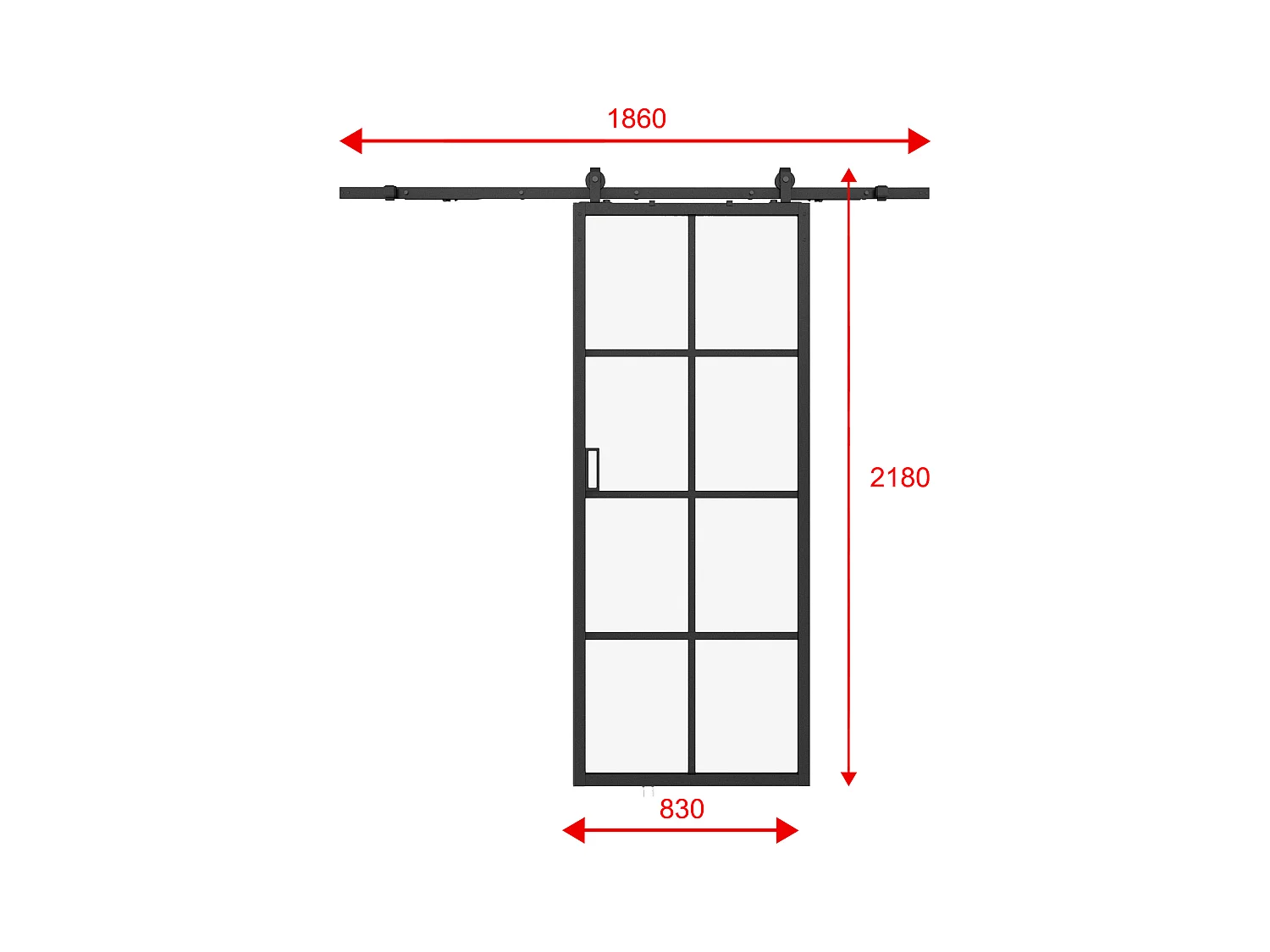 Puerta corredera - aluminio y vidrio templado - Alt. 205 x Ancho 83 cm - WILDEN II