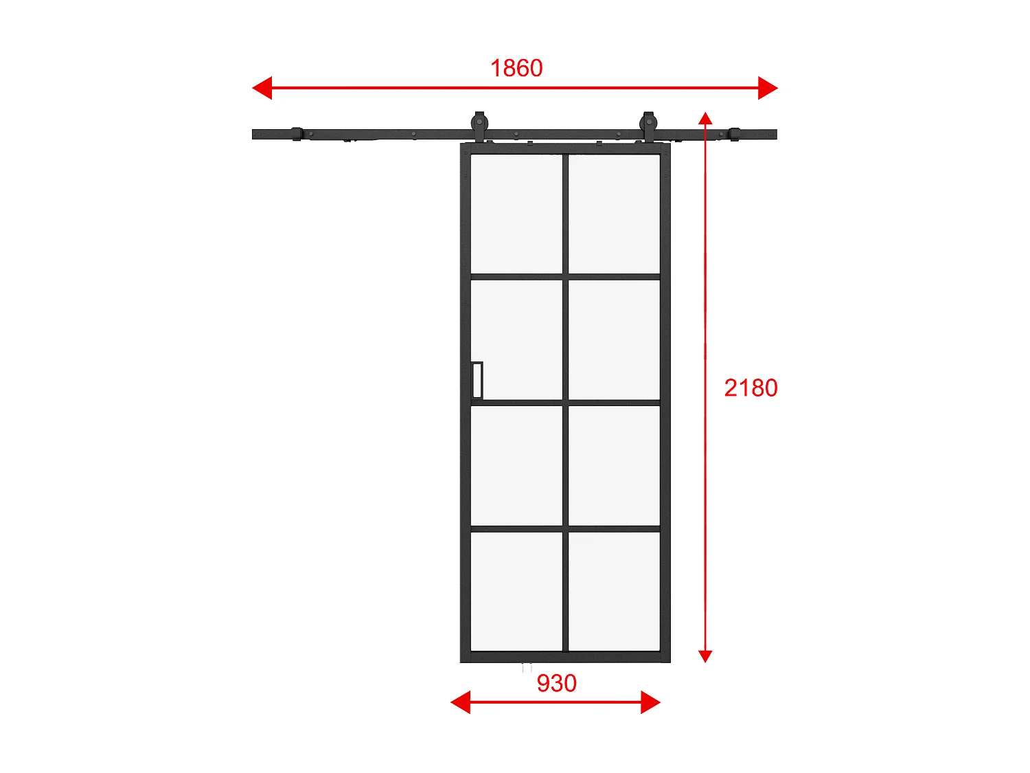 Puerta corredera - aluminio y vidrio templado - Alt. 205 x Ancho 93 cm - WILDEN II