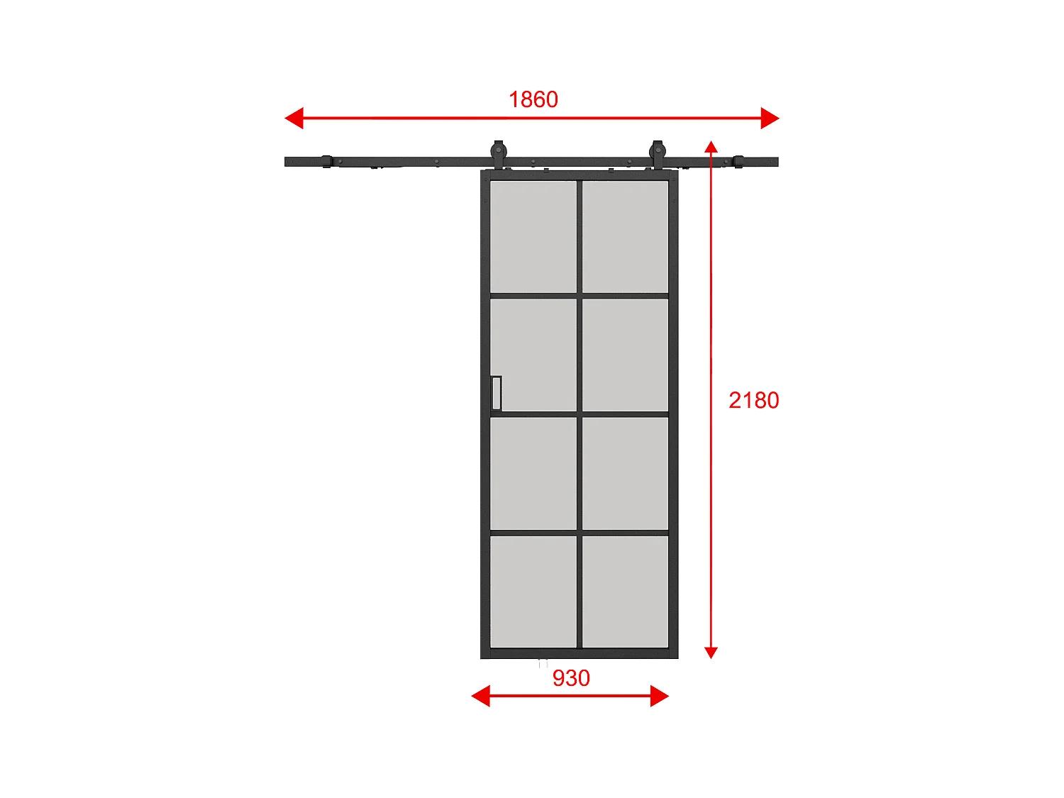 Schiebetür mit Laufschienensystem - Aluminium & Sicherheitsglas mattiert - 205 x 93 cm - WILDEN II