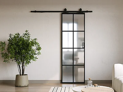 Schiebetür mit Laufschienensystem - Aluminium & Sicherheitsglas mattiert - 205 x 93 cm - WILDEN II