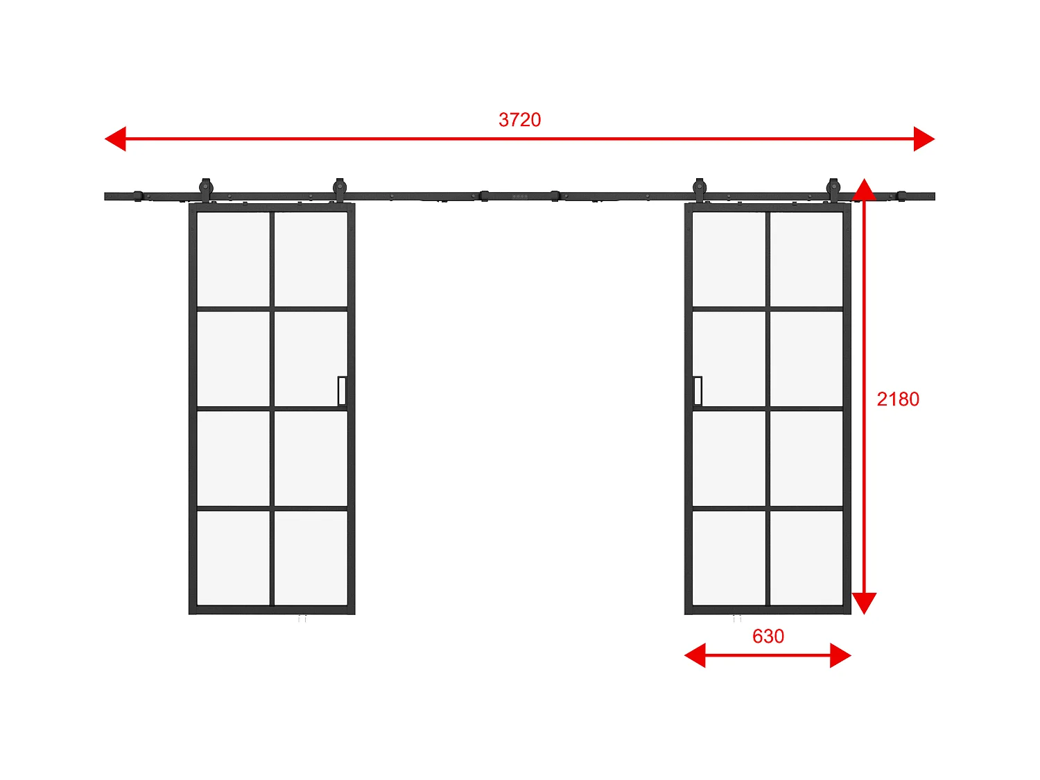 Porte coulissante double avec système en applique - aluminium et verre trempé - 2 x H205 x L63 cm - WILDEN II