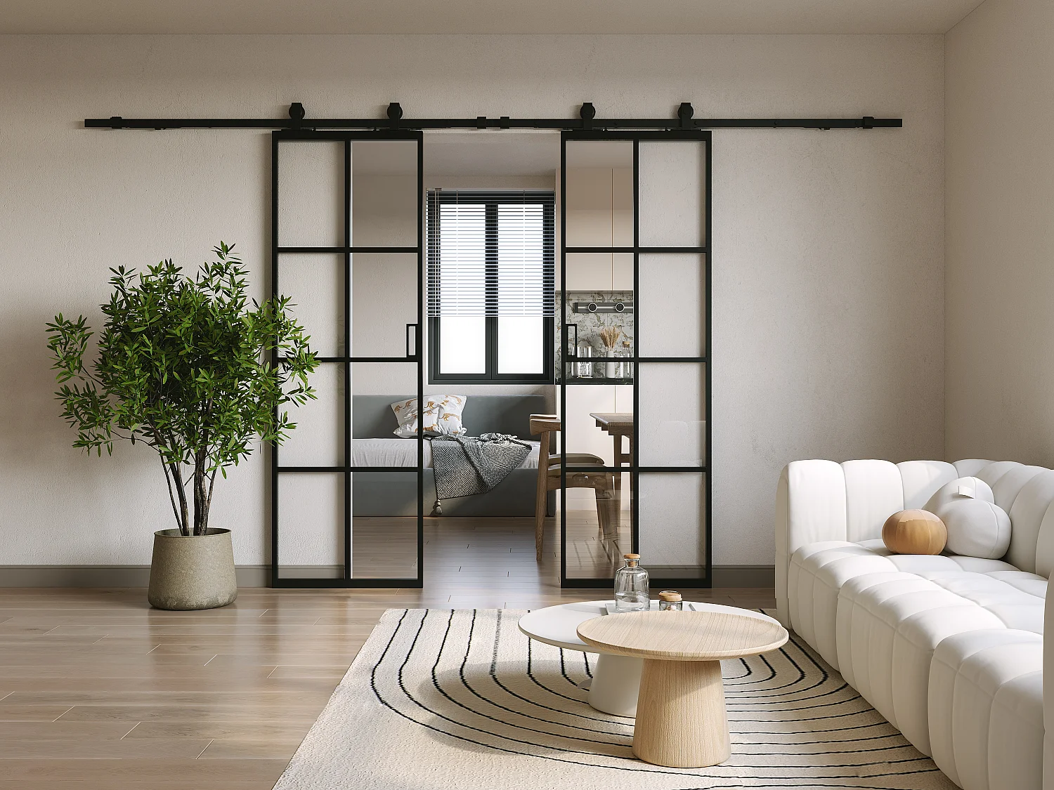 Puerta corredera doble - aluminio y vidrio templado - 2 x Alt. 205 x L73 cm - WILDEN II