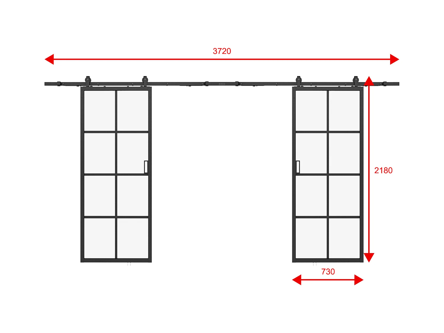 Puerta corredera doble - aluminio y vidrio templado - 2 x Alt. 205 x L73 cm - WILDEN II