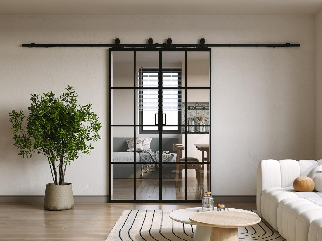 Puerta corredera doble - aluminio y vidrio templado - 2 x Alt. 205 x L83 cm - WILDEN II