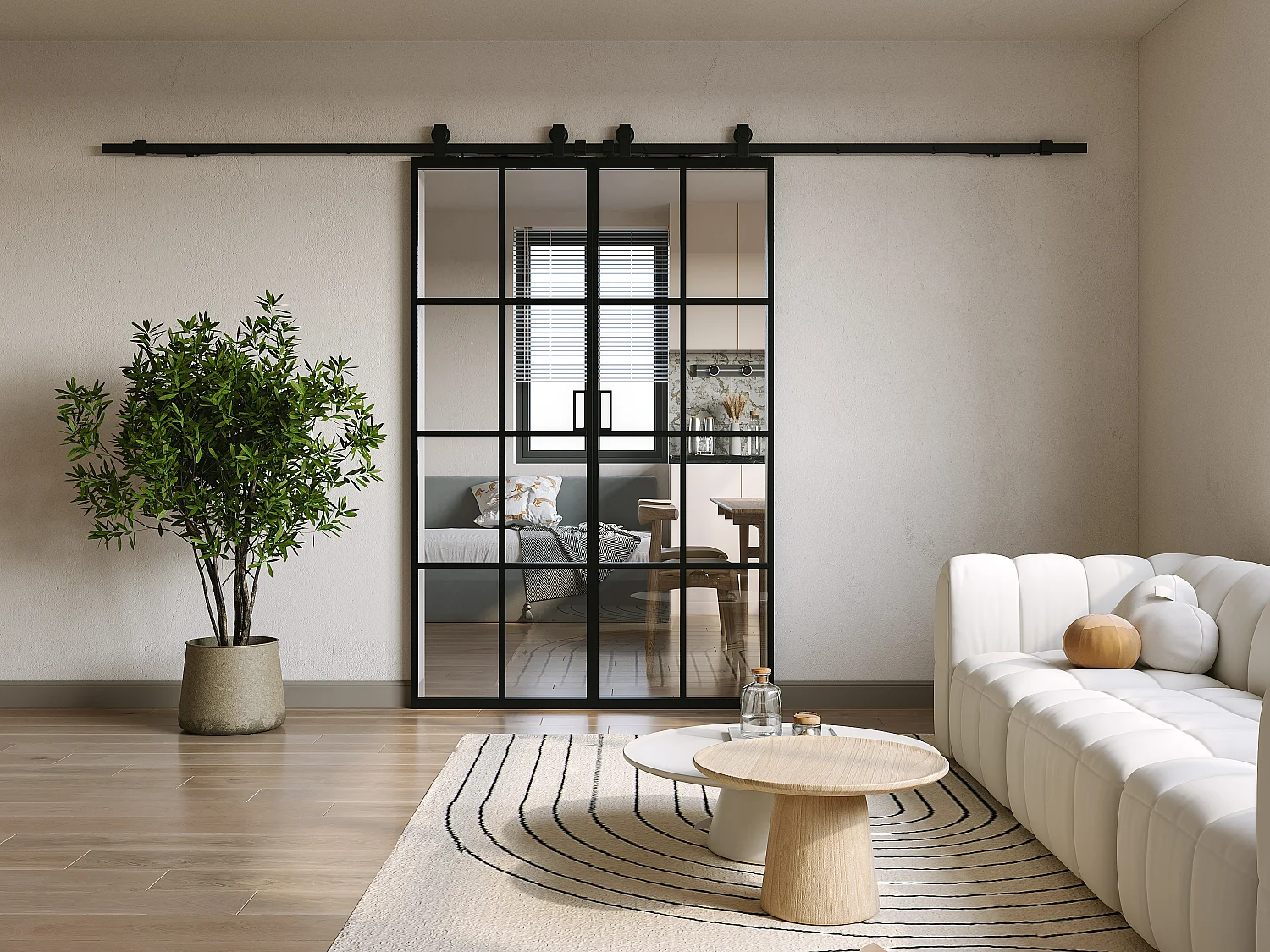 Porte coulissante double avec système en applique - aluminium et verre trempé - 2 x H205 x L93 cm - WILDEN II