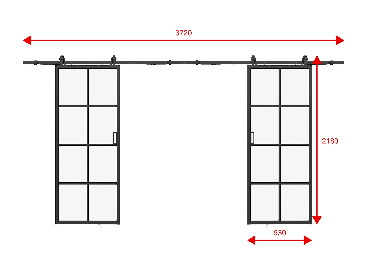 Porte scorrevole doppia esterno muro 2 x H205 x L93 cm Alluminio e Vetro temperato - WILDEN II