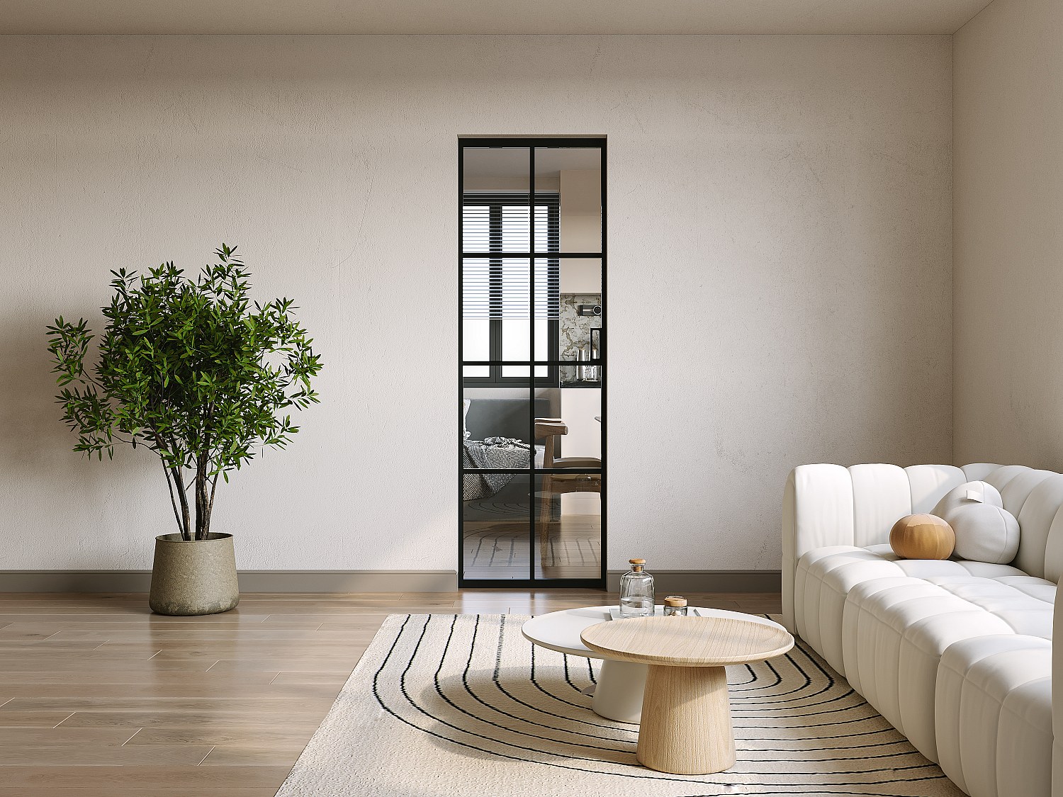 Vente-unique Schiebetür Mit Galandage-System - Aluminium & Sicherheitsglas - 205 Cm X 63 Cm - Wilden Ii