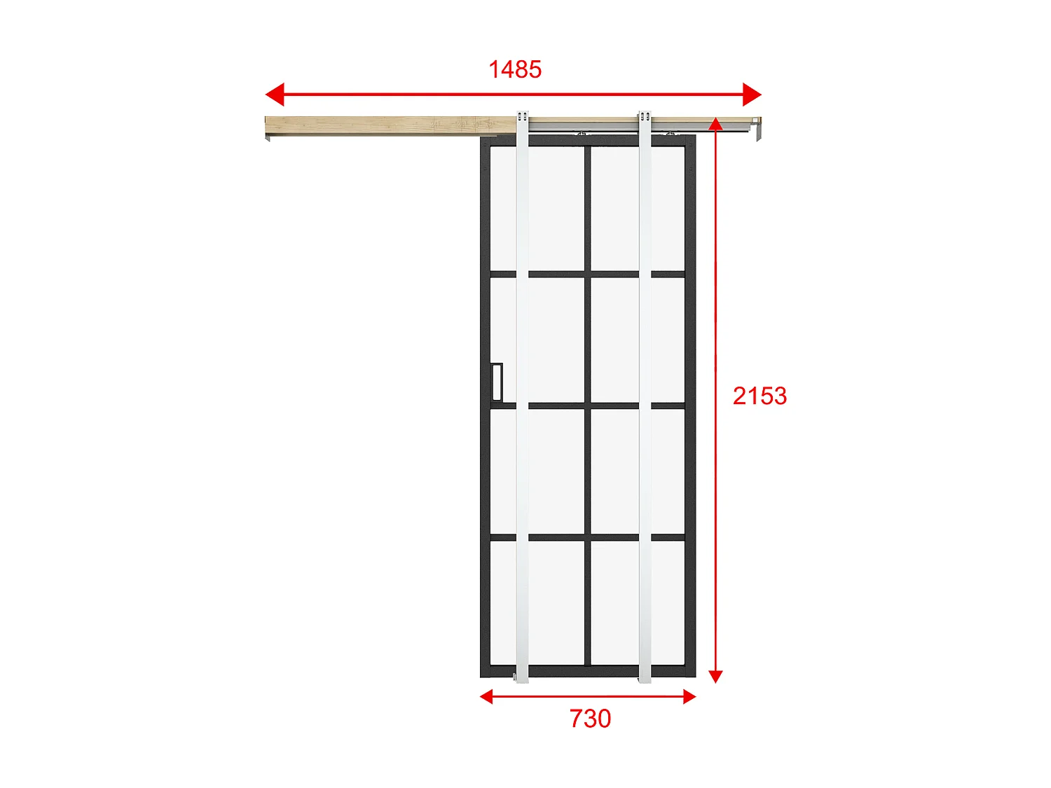 Skydedør med pocket system i aluminium og hærdet glas - H205 x L73 cm - WILDEN II