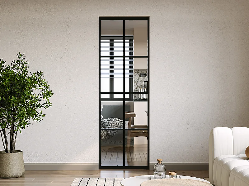 Porte coulissante avec système à galandage en aluminium et verre trempé - H205 x L93 cm - WILDEN II