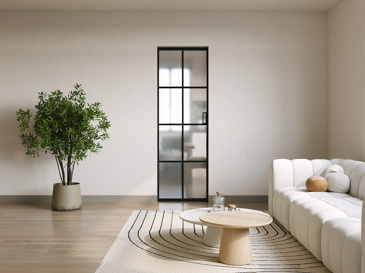 Schuifdeur met schuifsysteem van aluminium en mat gehard glas - H205 x B83 cm - WILDEN II