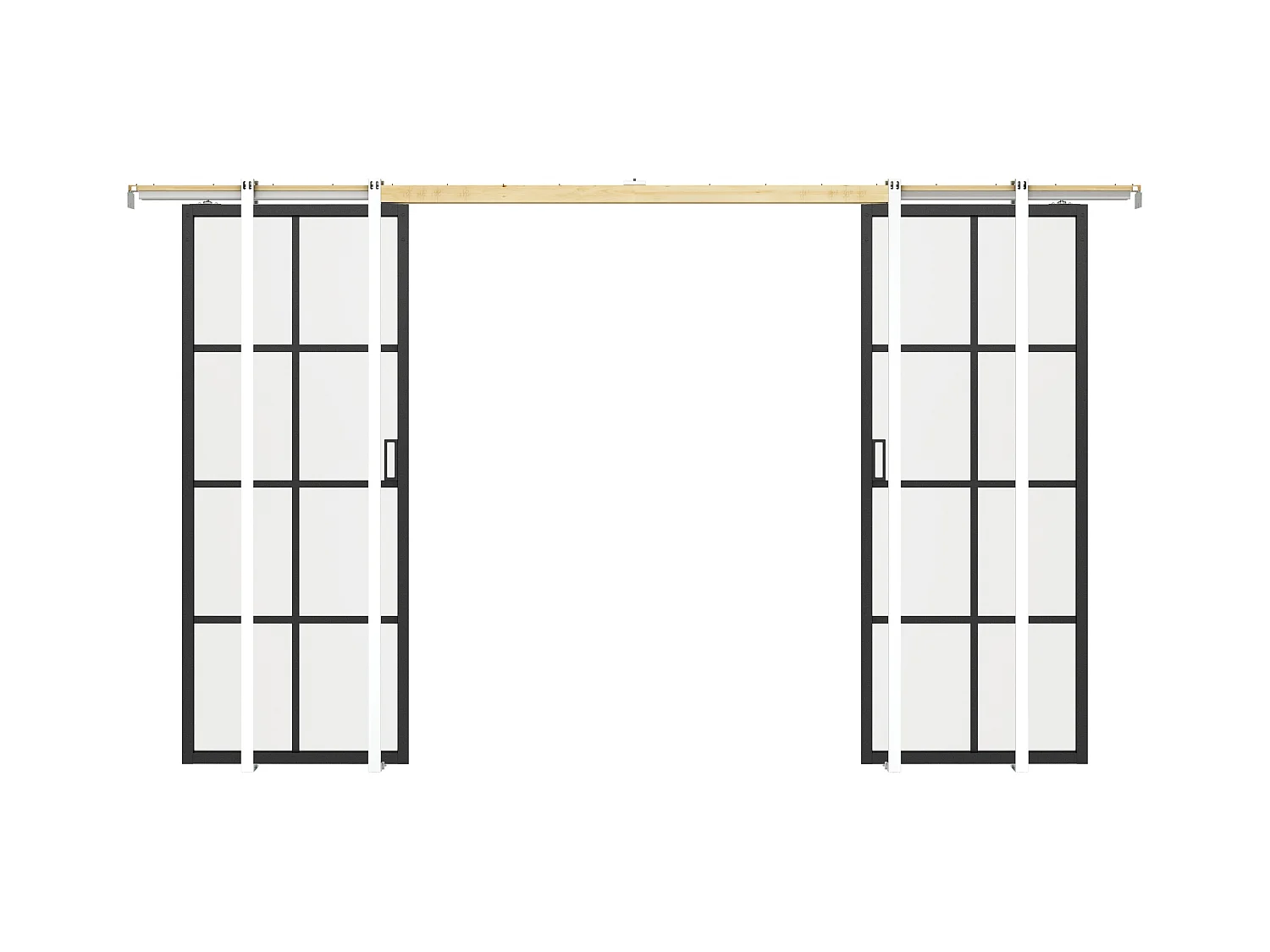 Porte coulissante double avec système à galandage en aluminium et verre trempé - 2 x H205 x L63 cm - WILDEN II