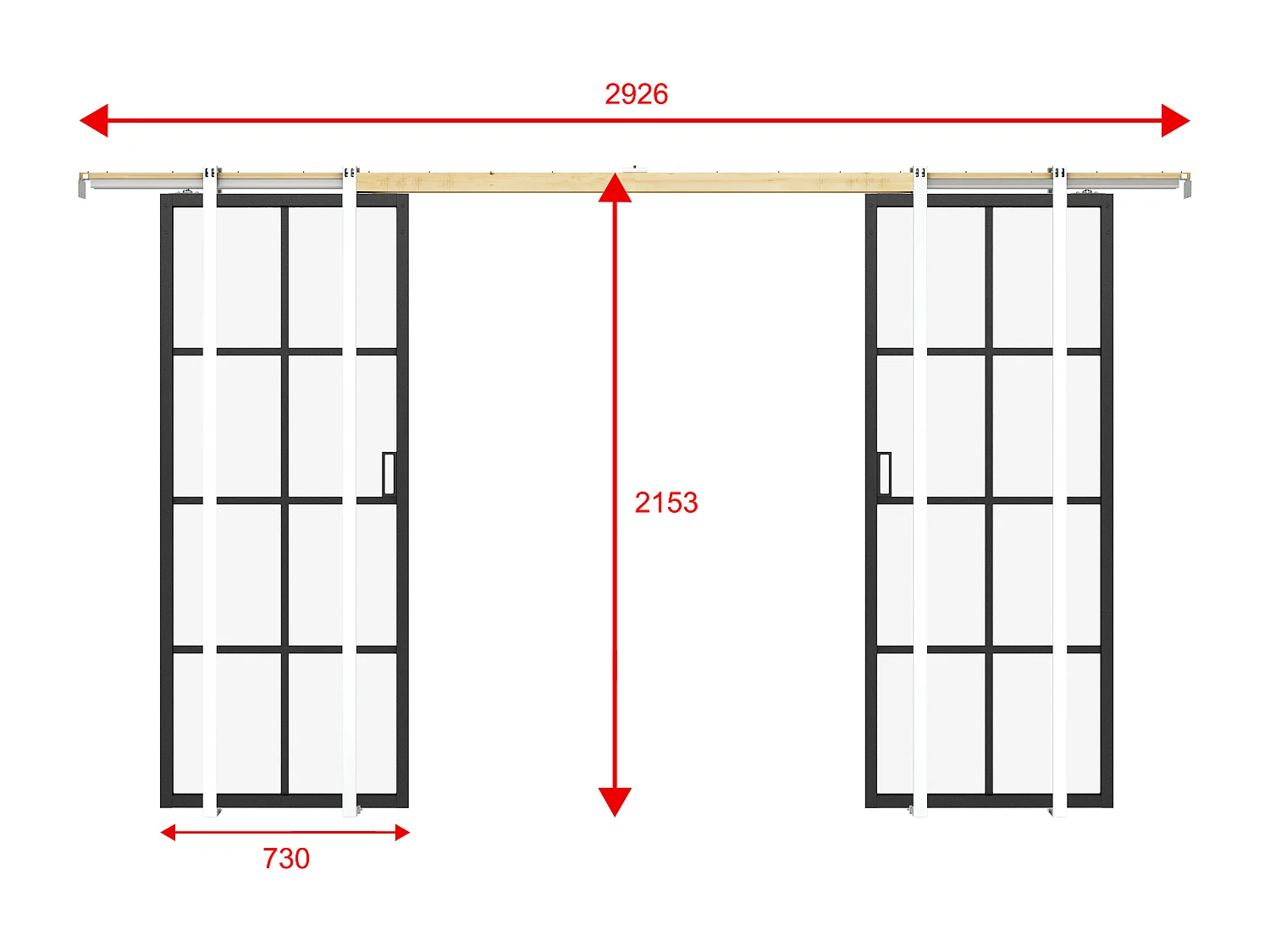 Porte coulissante double avec système à galandage en aluminium et verre trempé - 2 x H205 x L73 cm - WILDEN II