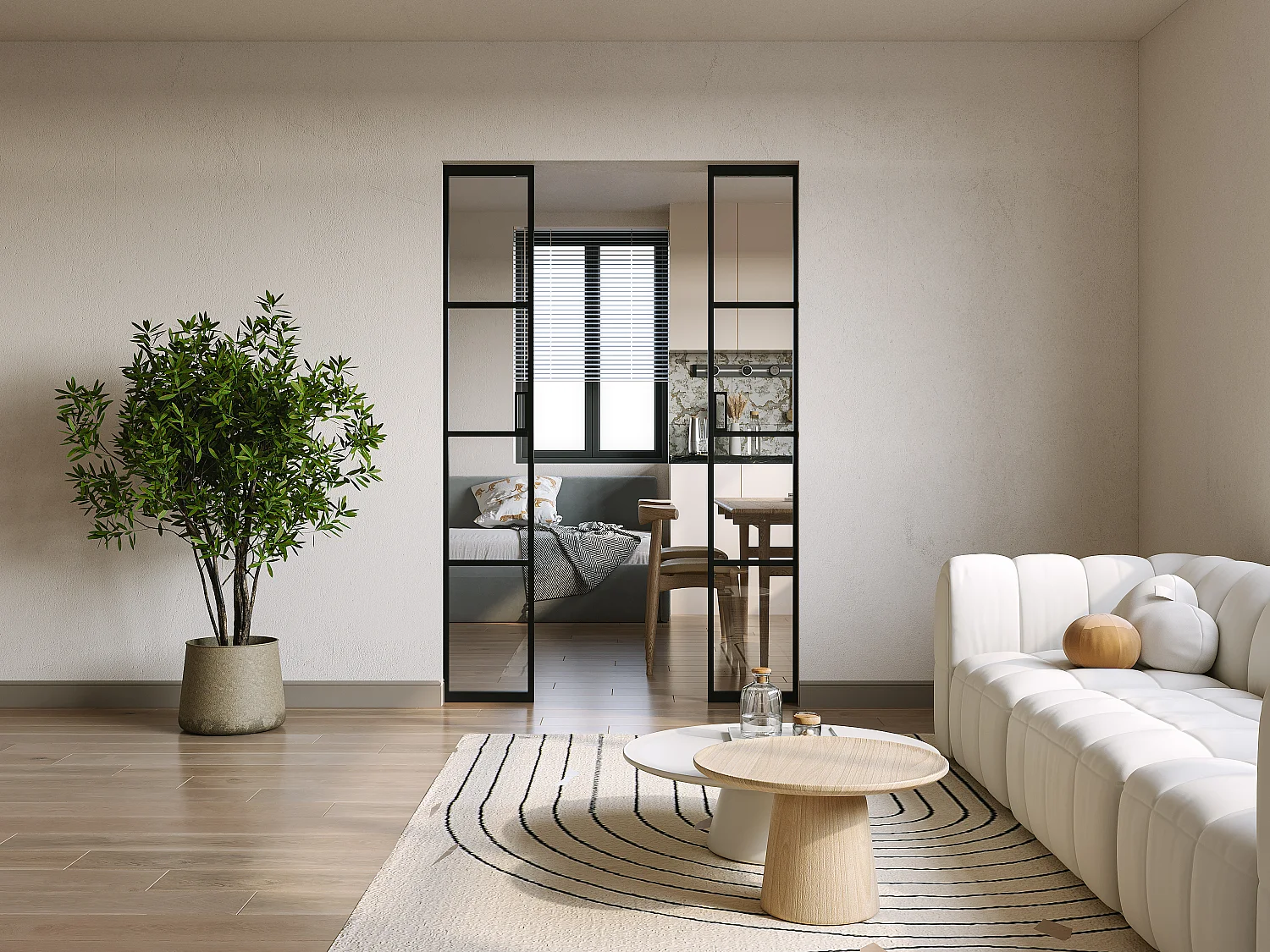 Puerta corredera doble en aluminio y vidrio templado - 2 x Alt. 205 x L83 cm - WILDEN II