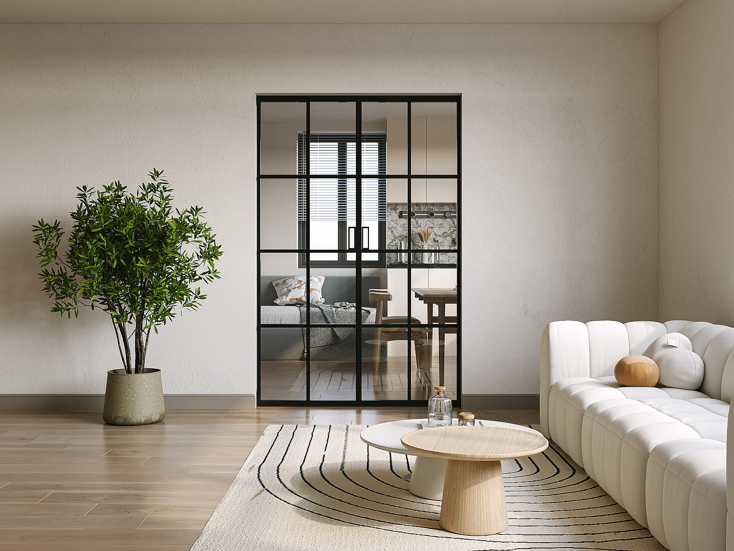 Puerta corredera doble en aluminio y vidrio templado - 2 x Alt. 205 x L83 cm - WILDEN II