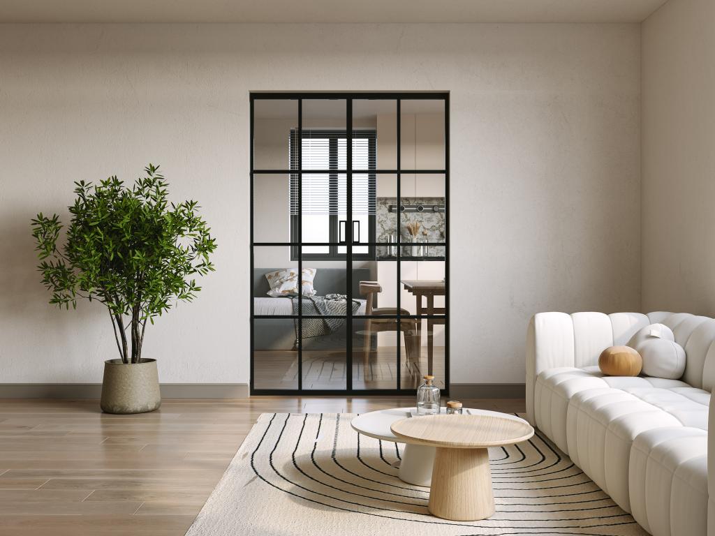 Porte coulissante double avec système à galandage en aluminium et verre trempé - 2 x H205 x L93 cm - WILDEN II