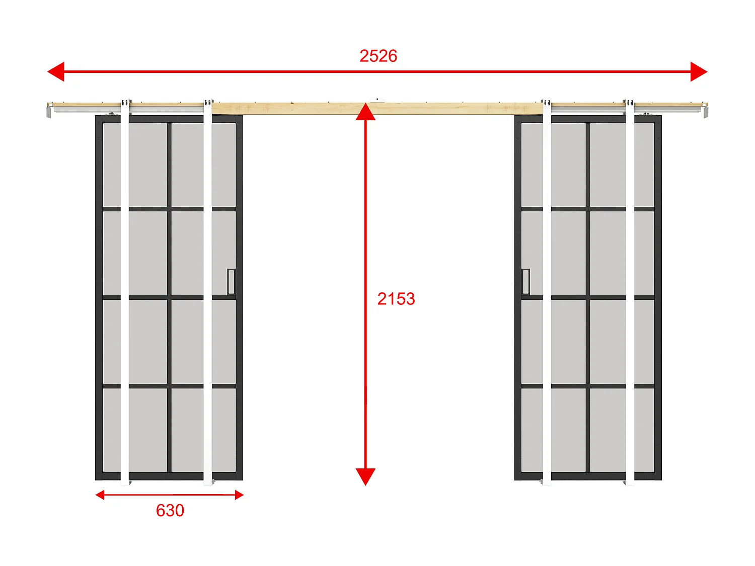 Doppel-Schiebetür mit Galandage-System - Aluminium & Sicherheitsglas mattiert - 2 x 205 cm x 63 cm - WILDEN II