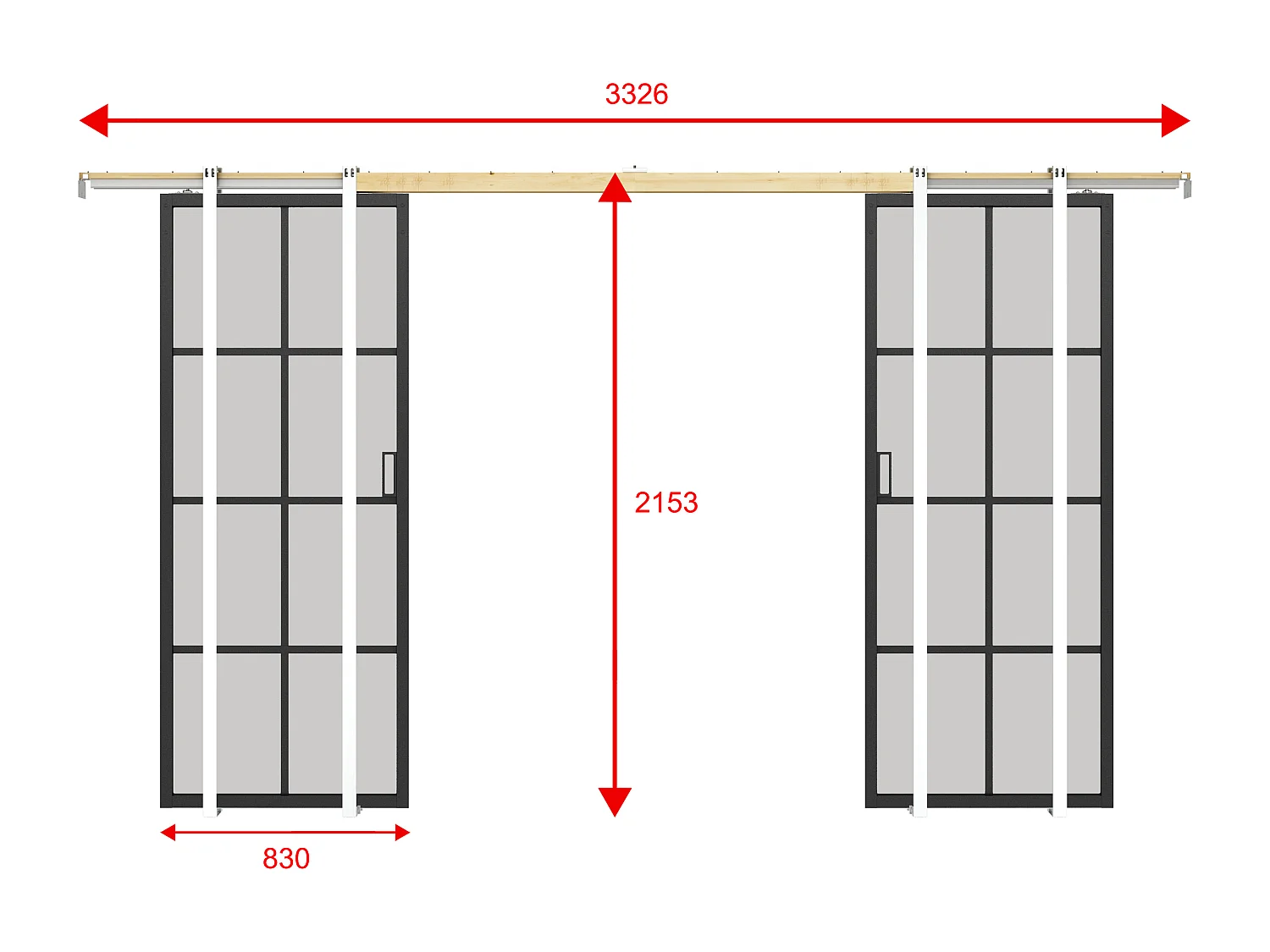 Porte coulissante double avec système à galandage en aluminium et verre trempé dépoli - 2 x H205 x L83 cm - WILDEN II