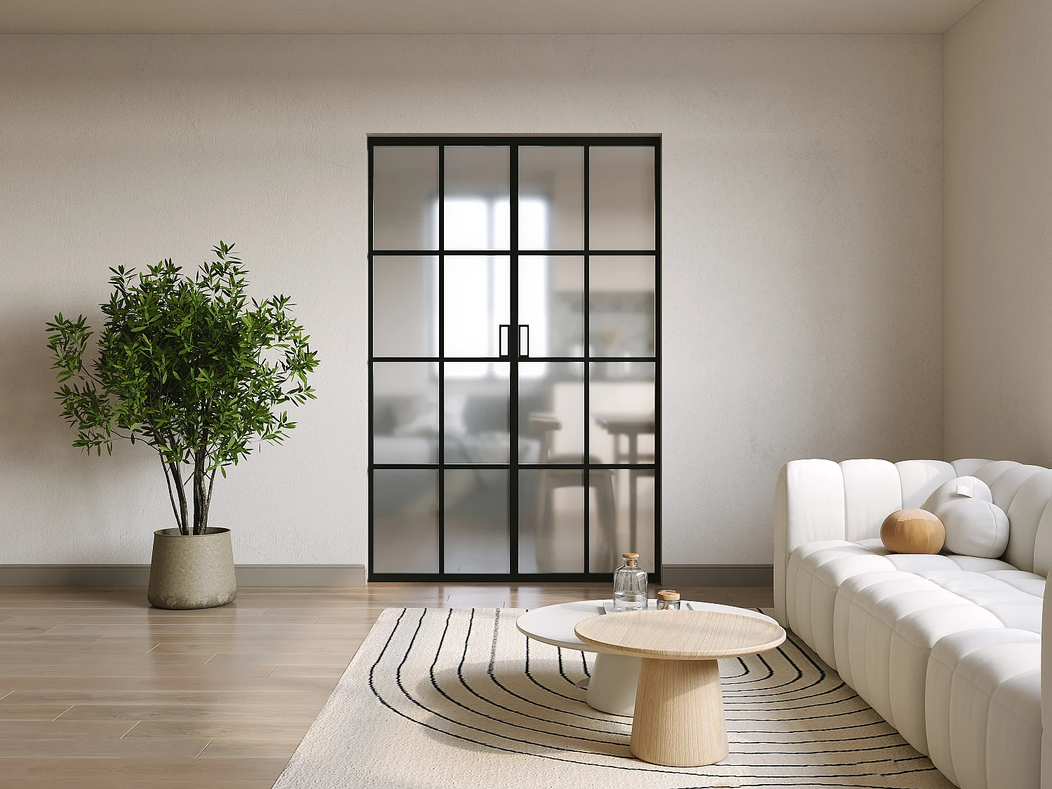 Porte coulissante double avec système à galandage en aluminium et verre trempé dépoli - 2 x H205 x L83 cm - WILDEN II