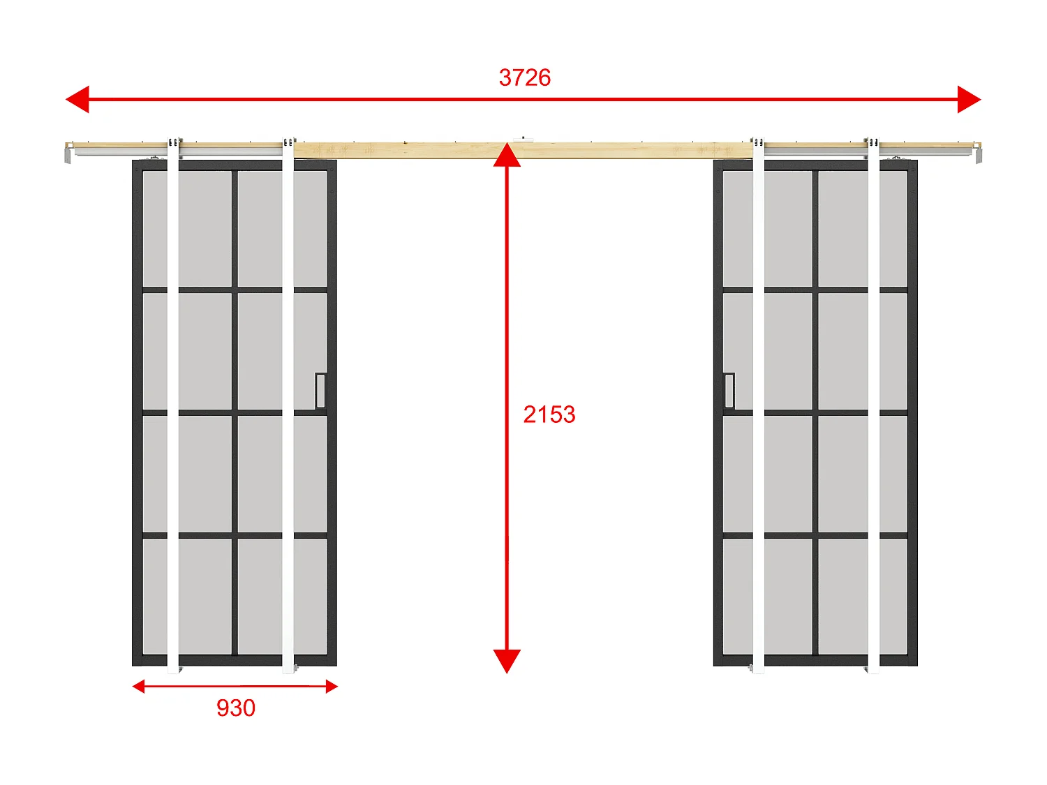 Porte coulissante double avec système à galandage en aluminium et verre trempé dépoli - 2 x H205 x L93 cm - WILDEN II