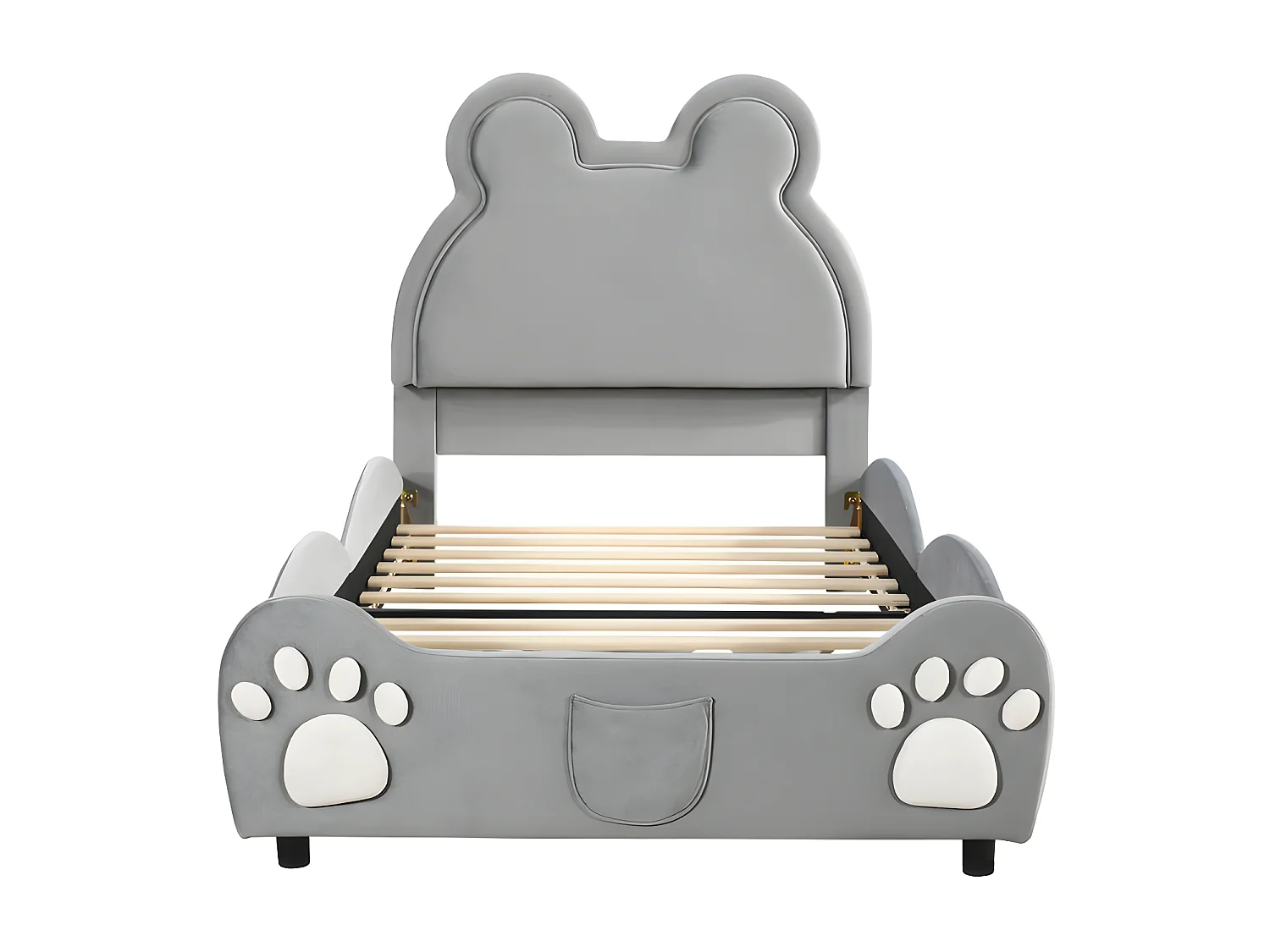 Kinderbed 90 x 200 cm - beervorm - fluwelen stof - Grijs