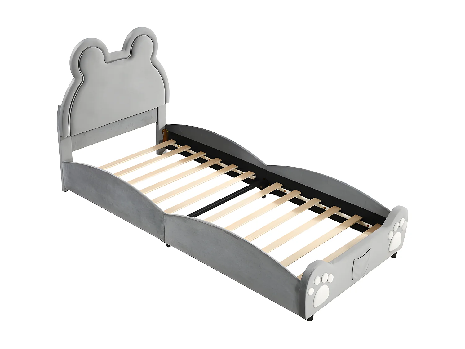 Kinderbed 90 x 200 cm - beervorm - fluwelen stof - Grijs