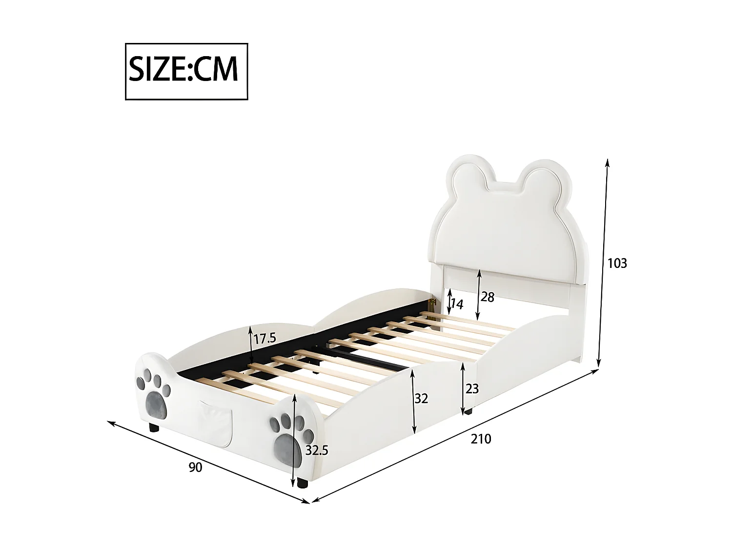 Kinderbed 90 x 200 cm - beervorm - fluwelen stof - Beige