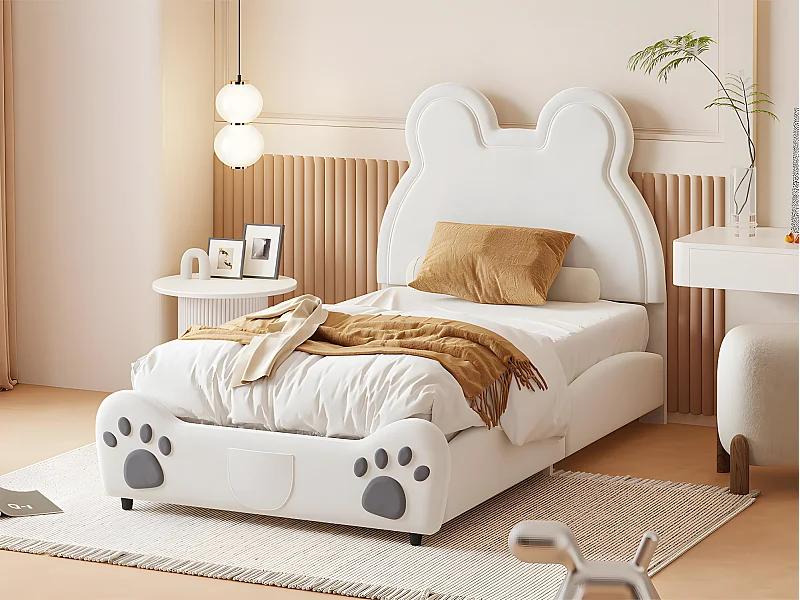 Letto per bambini 90 x 200 cm - forma di orso - tessuto in velluto - Beige