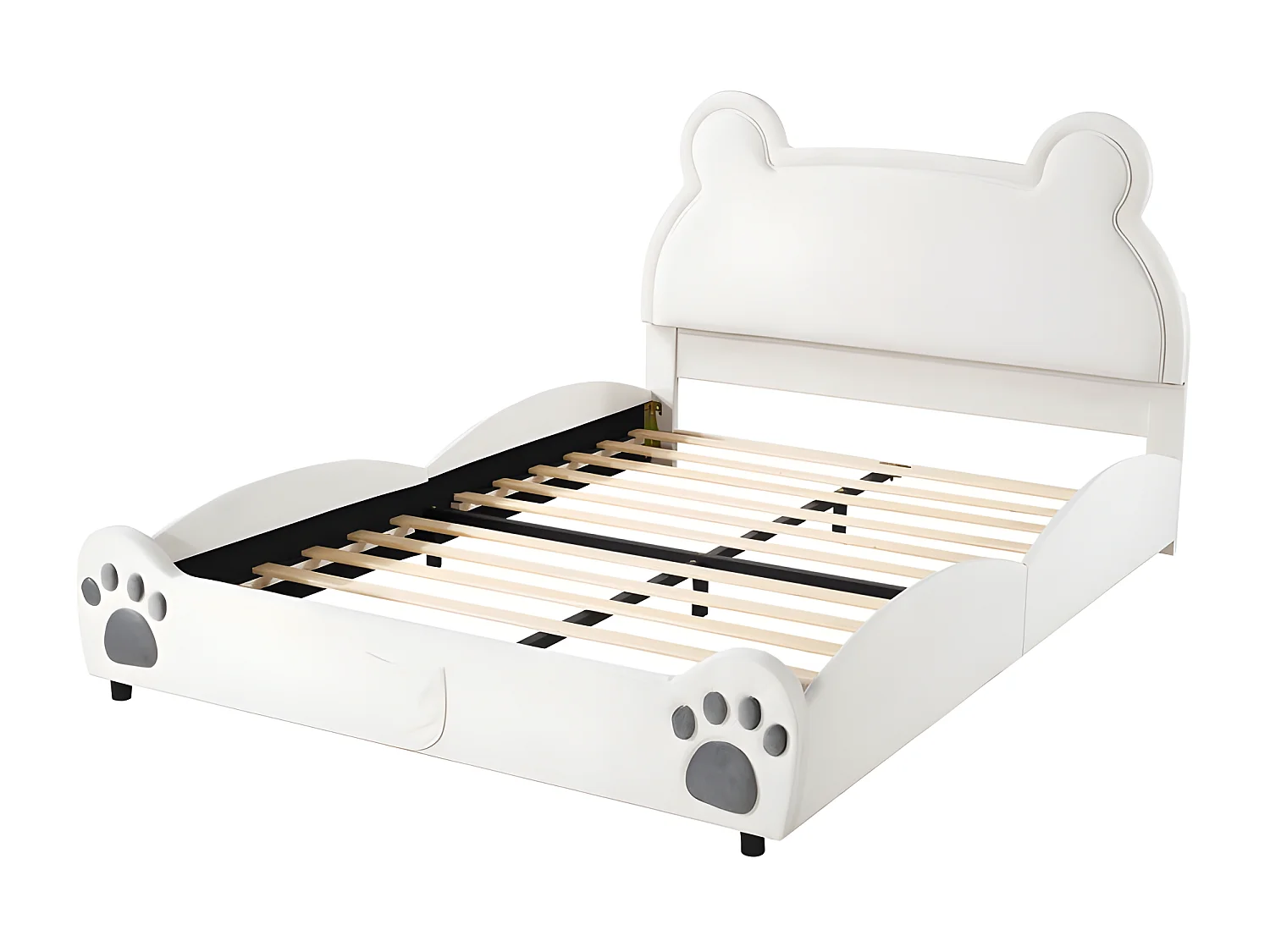 Lit enfant 140 x 200 cm - en forme d'ours - tissu en velours - Beige