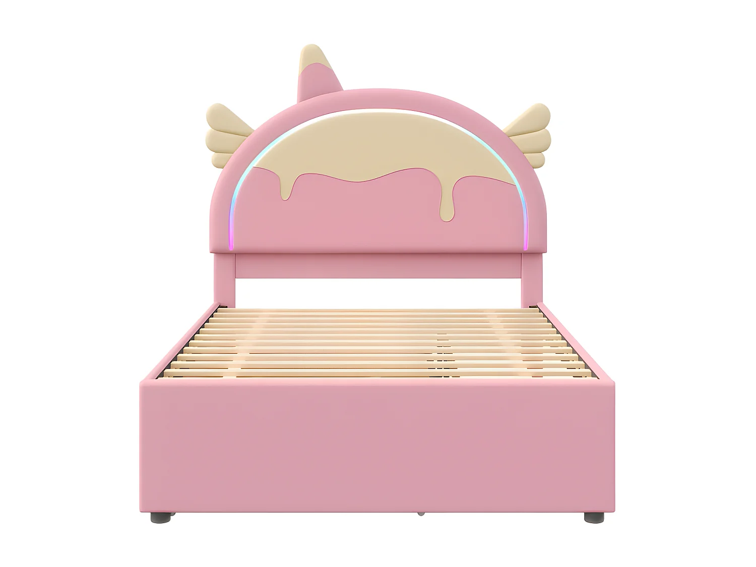 Letto per bambini 140x200 cm con letto estraibile 90x190 cm - testiera a forma di unicorno con LED - in similpelle - Rosa