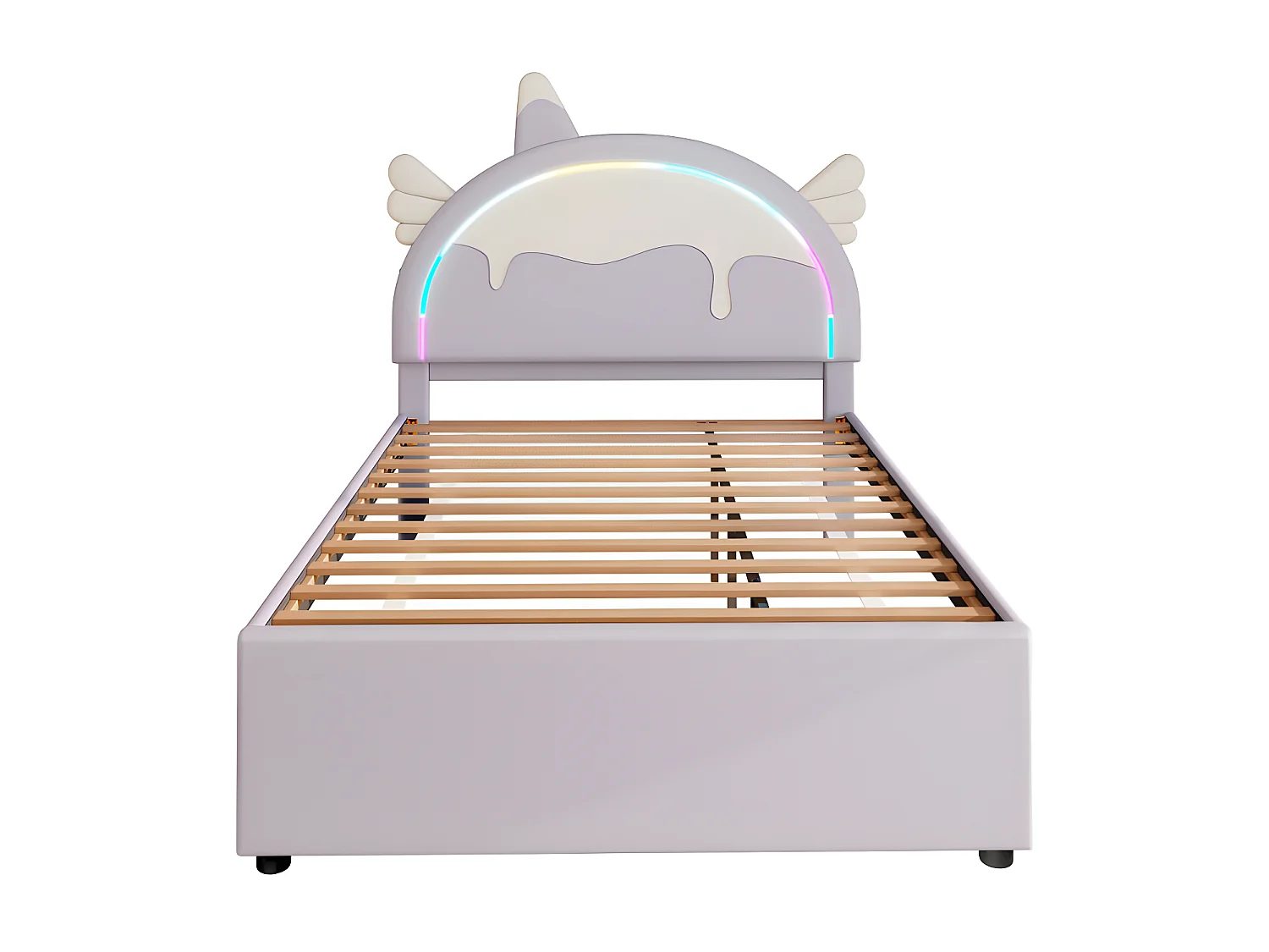 Kinderbed 140x200cm met onderschuifbed 90x190cm - eenhoornvormig hoofdeinde met LED - in kunstleer - Lichtpaars