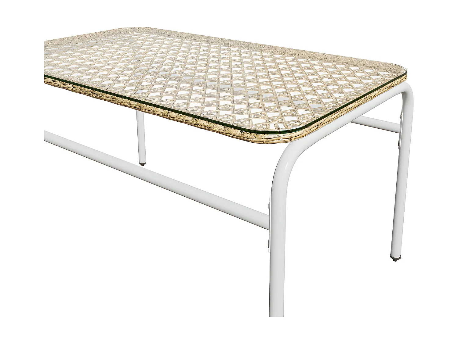 4 tot 5 zits tuinhoekbank - in metaal en PE rotan - salontafel met blad van gehard glas - Lichtgrijs