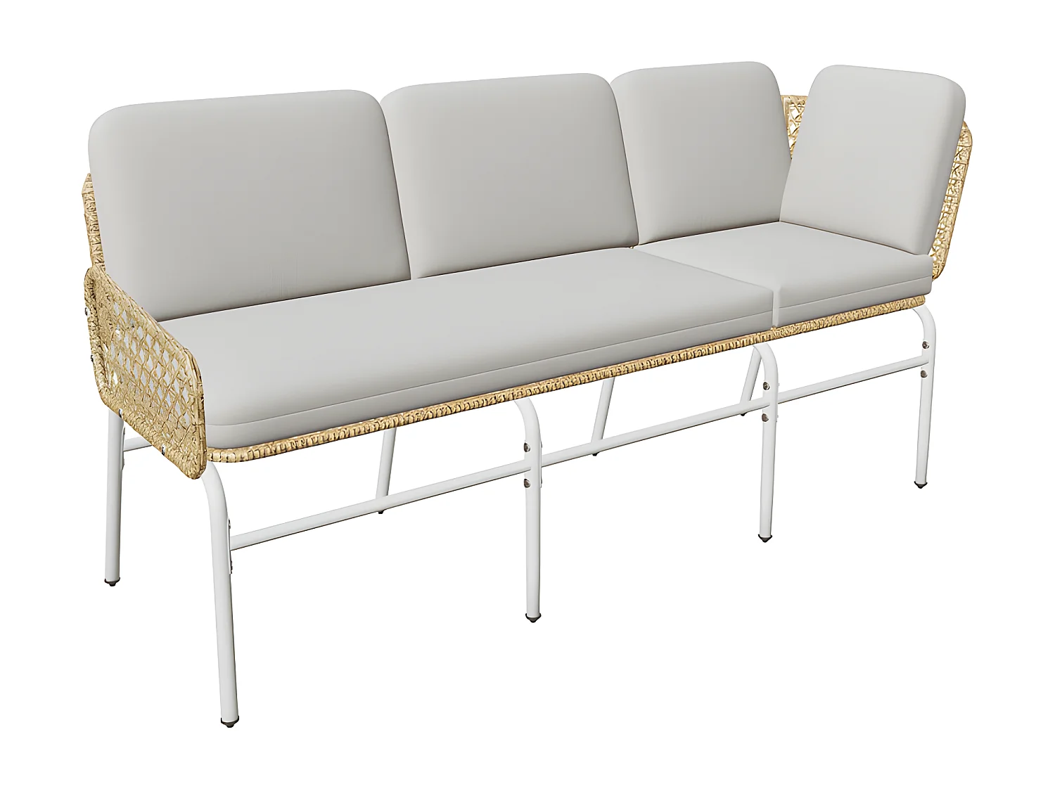 4 tot 5 zits tuinhoekbank - in metaal en PE rotan - salontafel met blad van gehard glas - Lichtgrijs