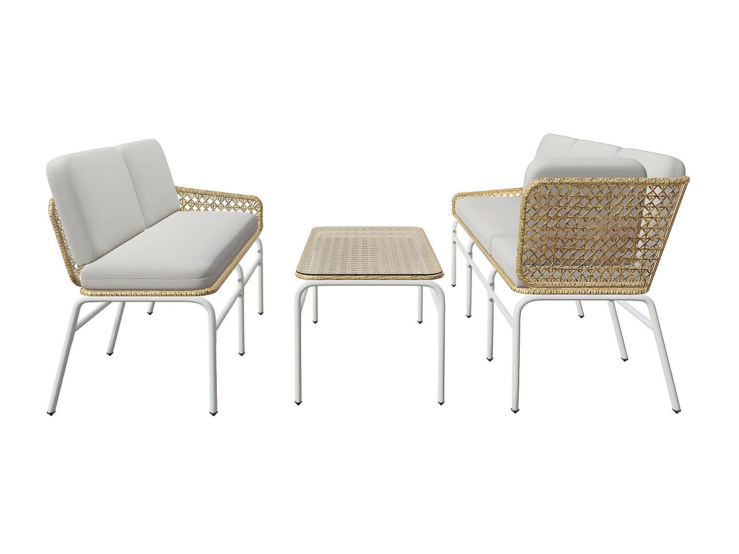 4 tot 5 zits tuinhoekbank - in metaal en PE rotan - salontafel met blad van gehard glas - Lichtgrijs