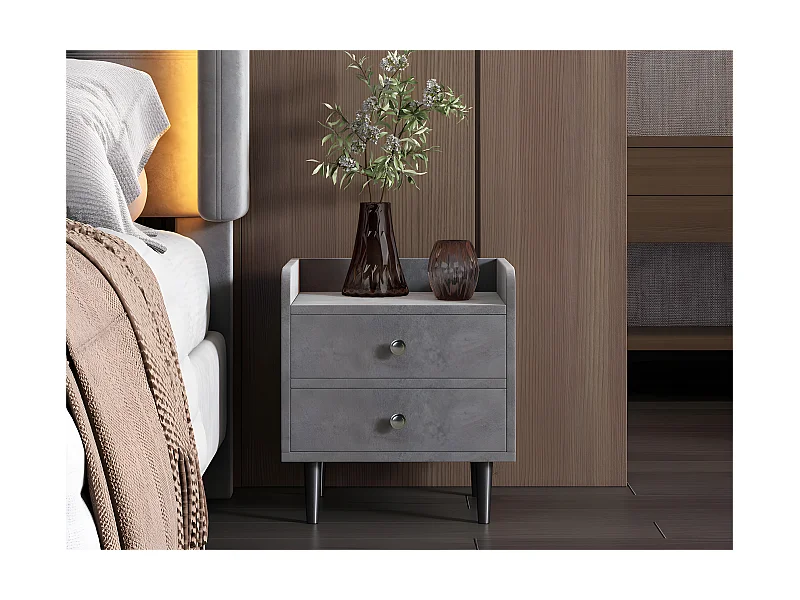 Table de chevet tapissée en velours - avec 2 tiroirs - Gris