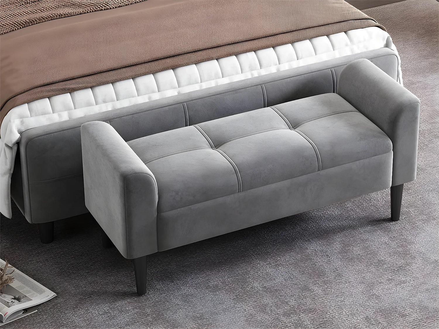 Panca imbottita in velluto - Grigio