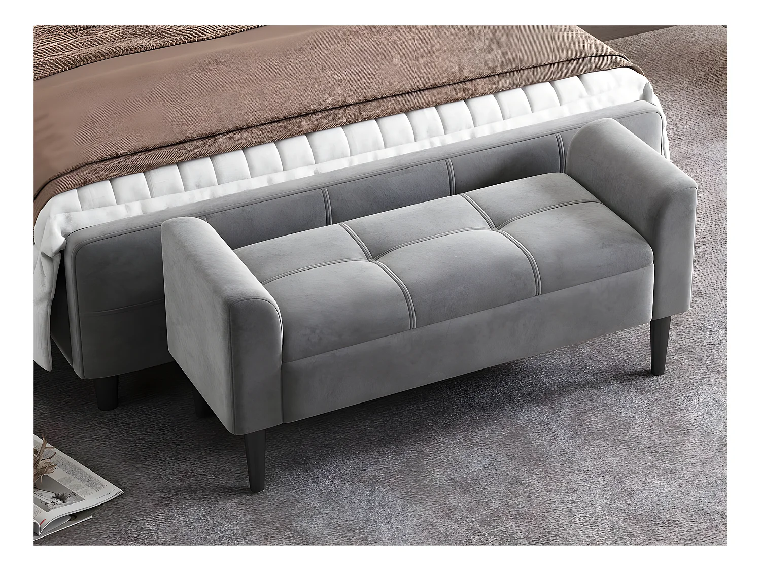 Banc rembourré en velours - ​​Gris