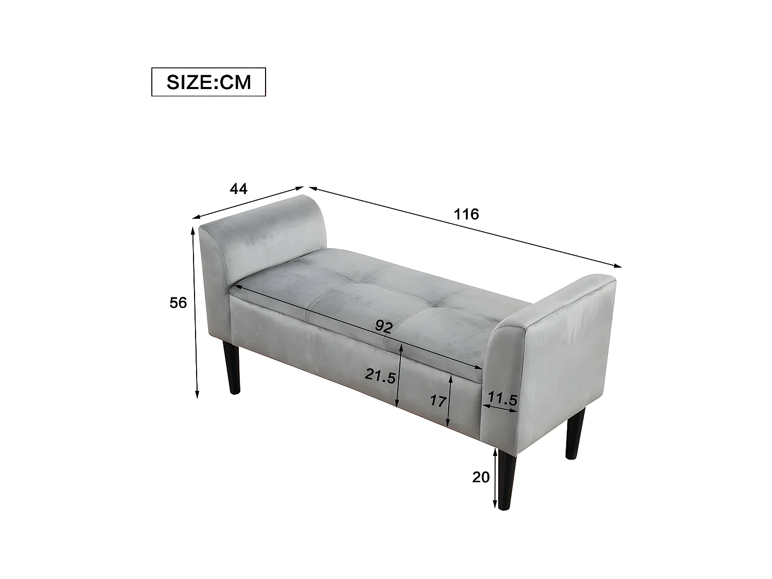 Fluwelen gestoffeerde bank - grijs