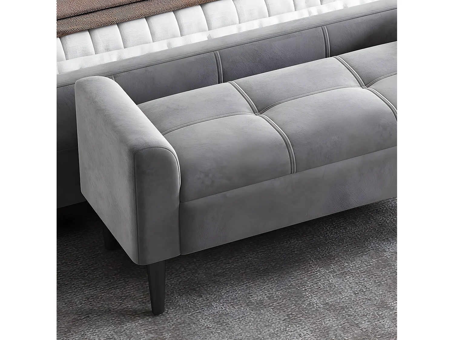 Fluwelen gestoffeerde bank - grijs