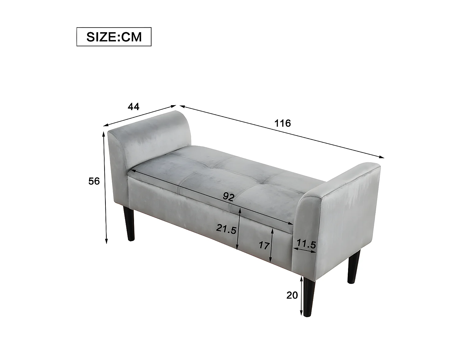 Fluwelen gestoffeerde bank - grijs