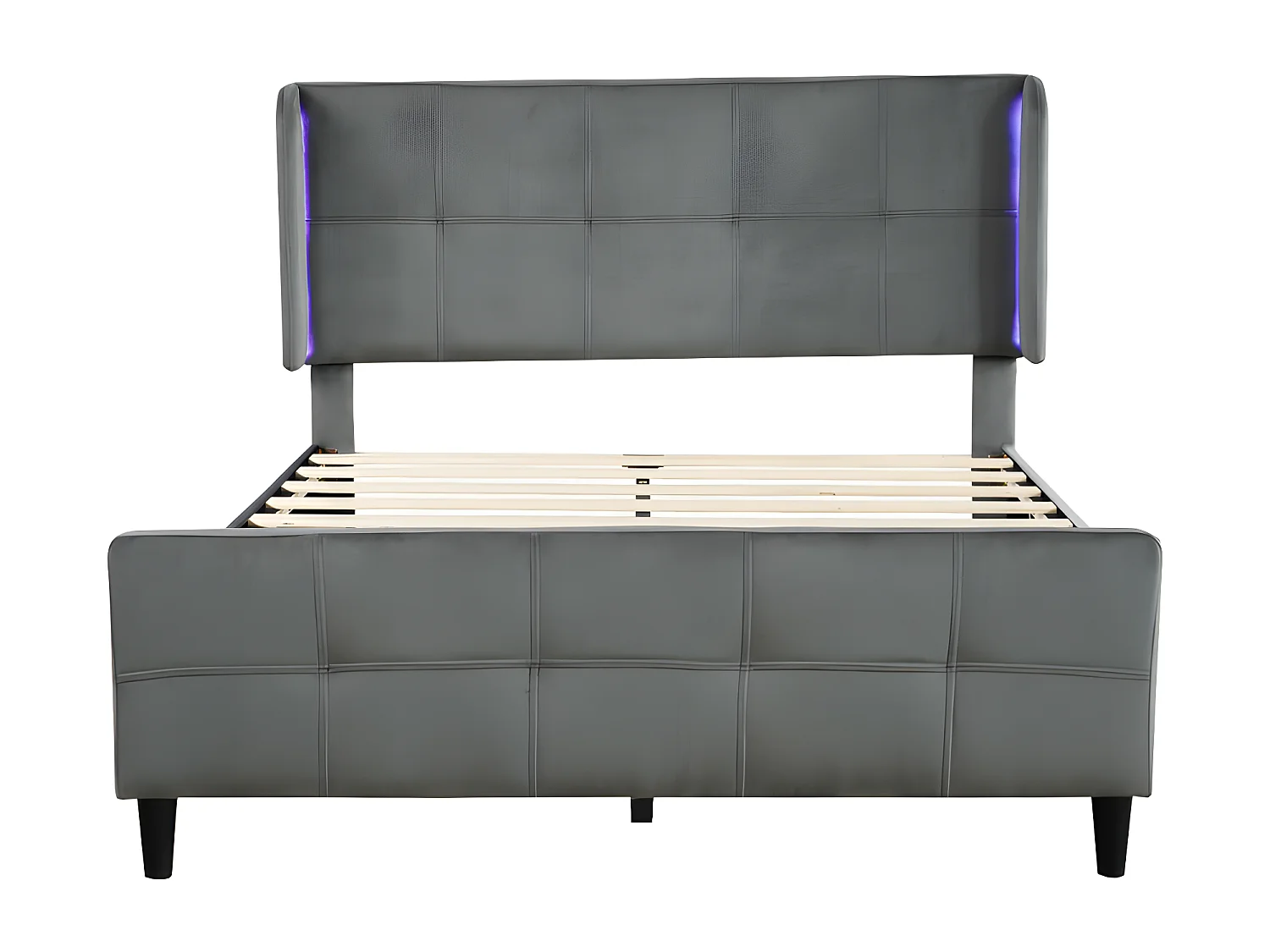 Fluweel gestoffeerd tweepersoonsbed - 140x200 cm - met LED-lichtstrip in 16 kleuren - in hoogte verstelbaar hoofdeinde - Grijs