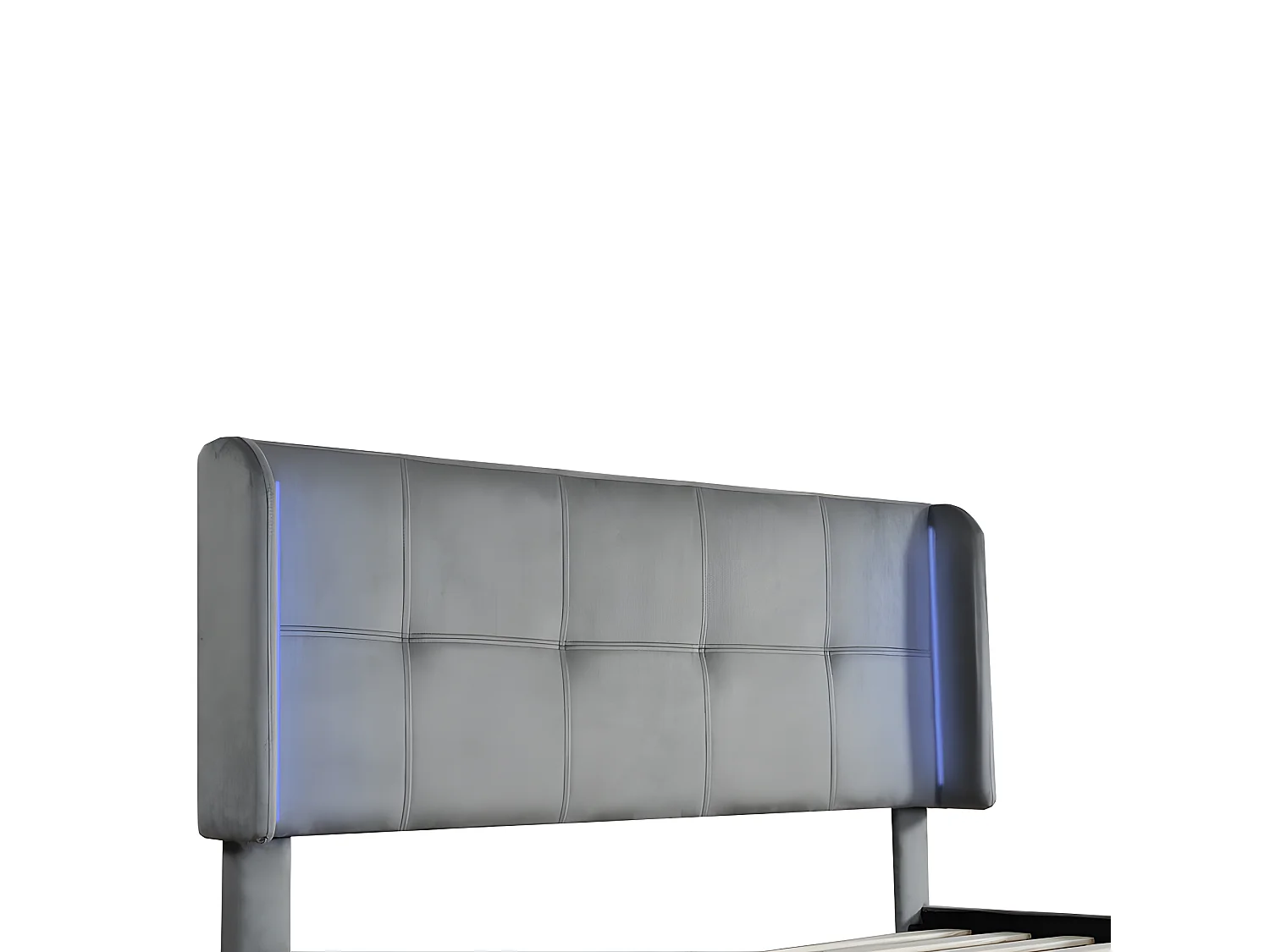 Lit double capitonné en velours - 140x200 cm - avec bande lumineuse LED en 16 couleurs - tête de lit réglable en hauteur - Gris