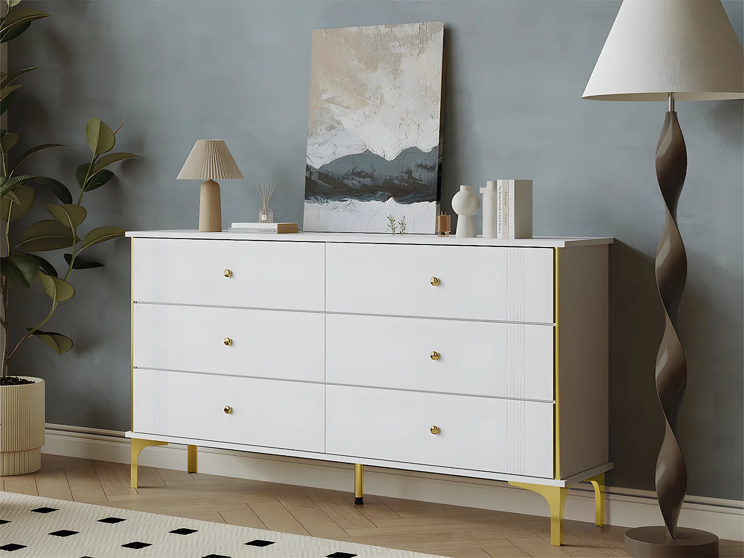 Laag dressoir - 6 lades - spaanplaat - Wit