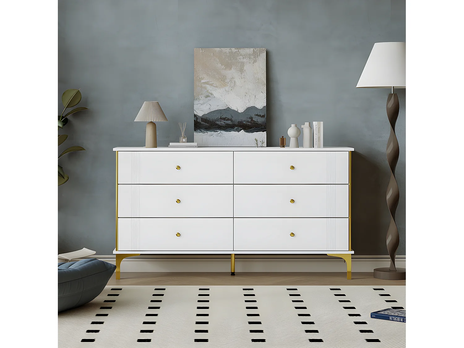 Laag dressoir - 6 lades - spaanplaat - Wit