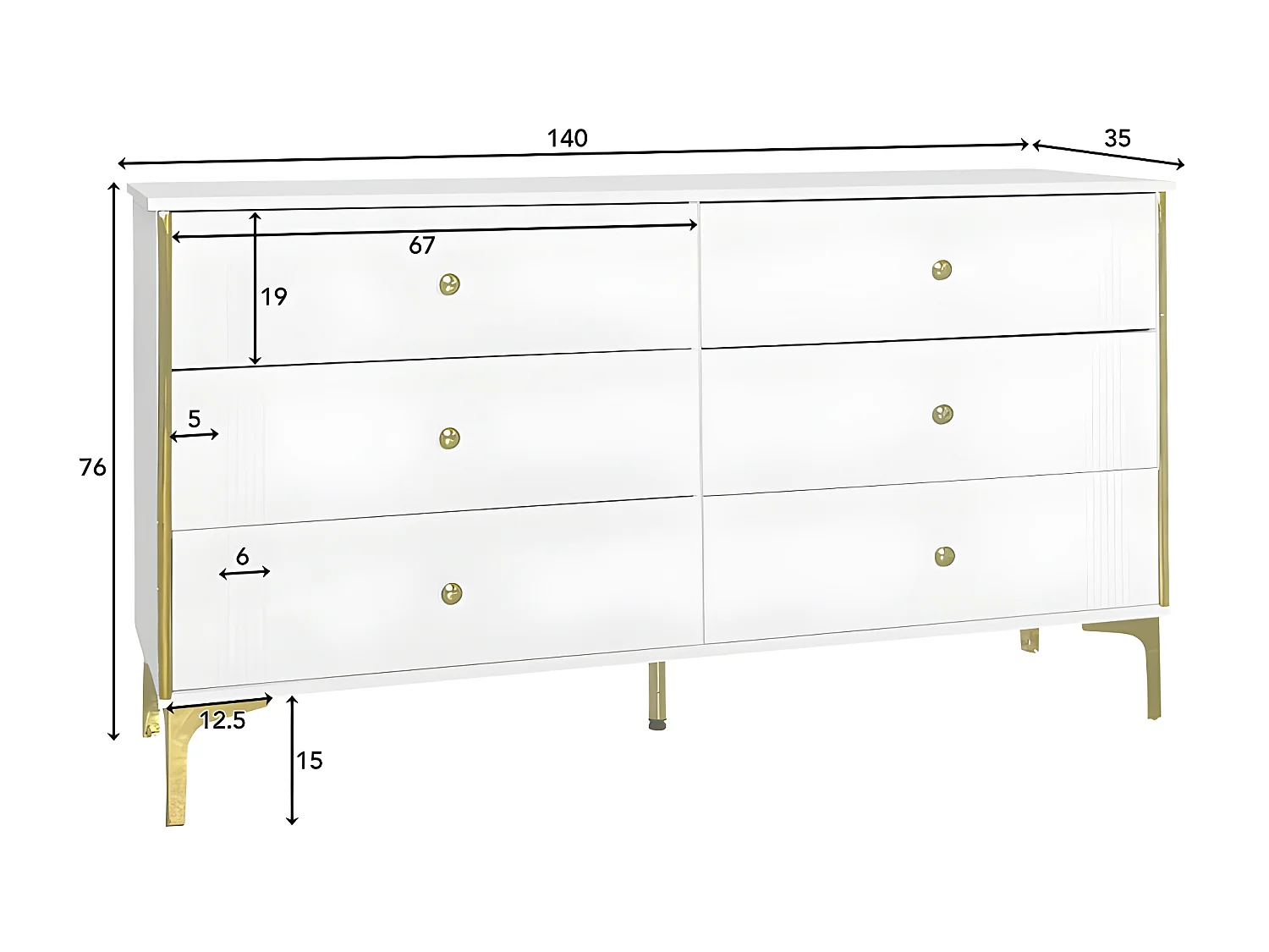 Laag dressoir - 6 lades - spaanplaat - Wit