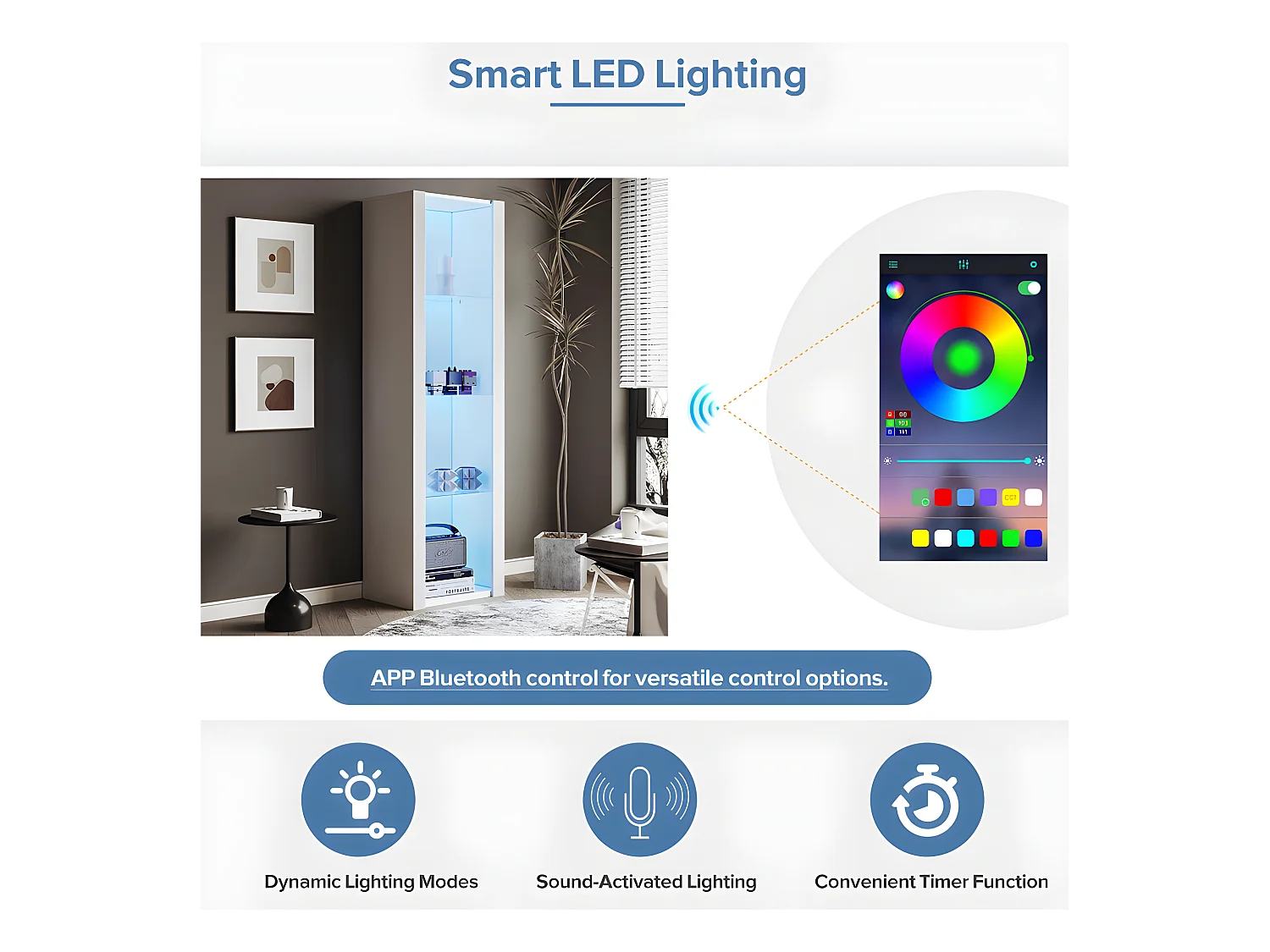 Vitrine L 166cm met LED - 3 glazen planken - Wit