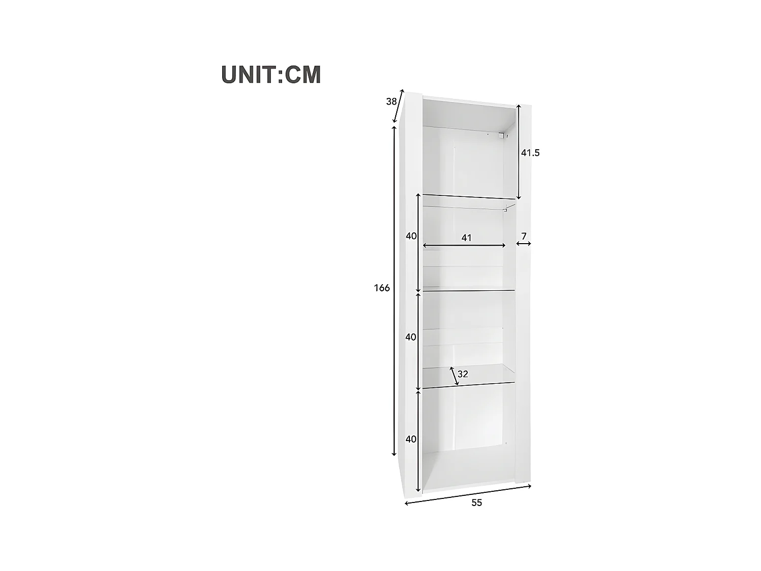 Vitrine L 166cm met LED - 3 glazen planken - Wit
